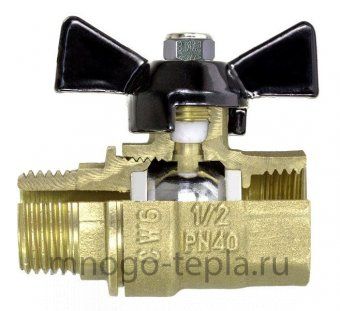 Кран шаровый 1 1/2" ГШ TIM (DE1211X) никелированный усиленный прямой - рычаг - №1