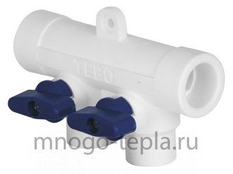 Коллектор из полипропилена с кранами TEBO 40x20x2 с синими ручками (2 отвода) - №1