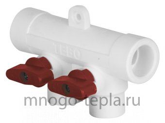 Коллектор из полипропилена с кранами TEBO 40x20x4 с красными ручками (4 отвода) - №1
